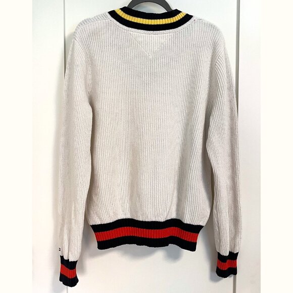 Tommy Hilfiger Varsity Stripe V-Neck Cotton Tennis Sweater - Picture 2 of 5